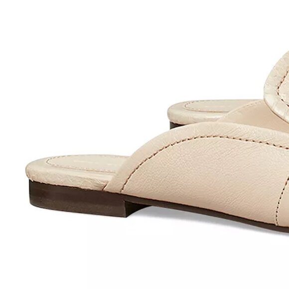 Tory Burch $348 Georgia Backless Loafer New Cream Snake Embossed Logo Buckle - Picture 8 of 11